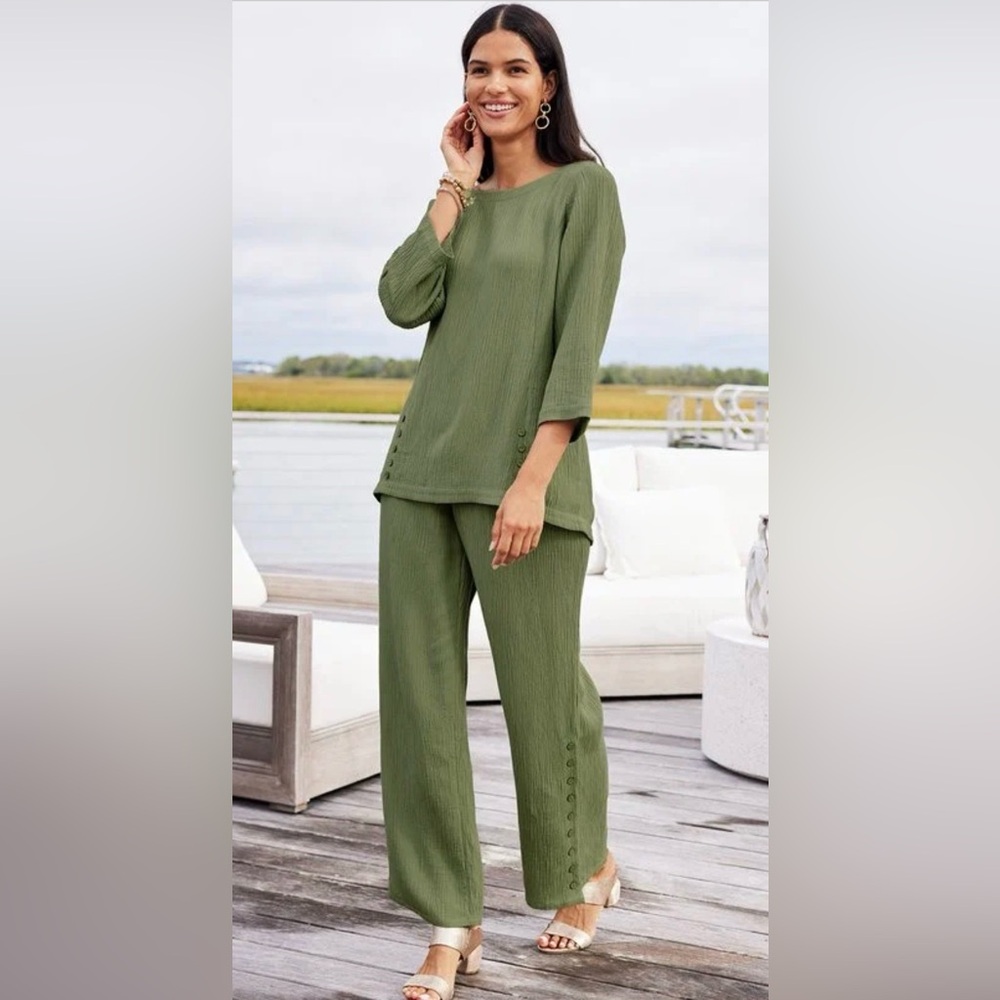 Soft Surroundings Oceo 2 Piece Matching Set Tunic Pants Size L Deep Sea Coral - Picture 10 of 10